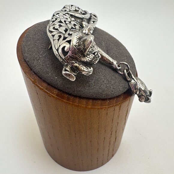 VTG Sterling Silver 925 Cat & Mouse Scroll Design Brooch Size 1.5" Length - Picture 5 of 16